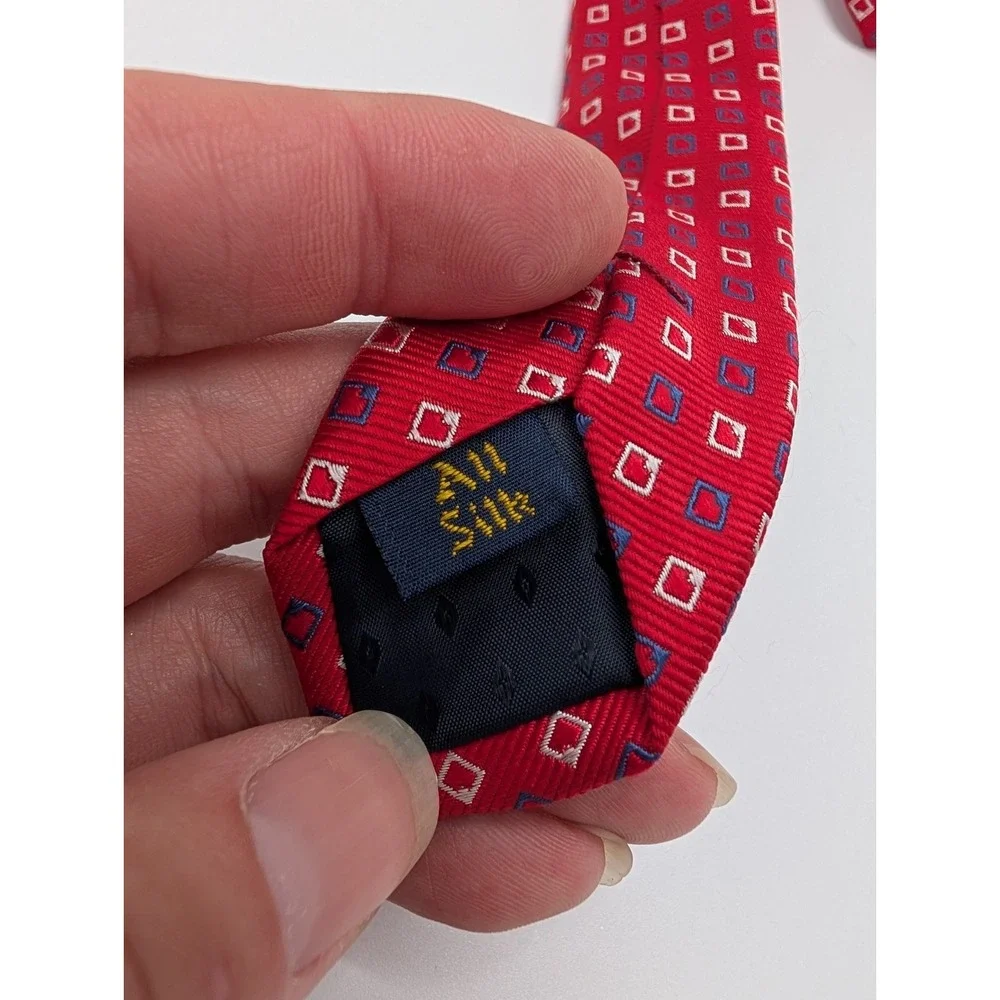 The Cotswold Collection by J.S. Blank Mens Red Geometric Squares Silk Tie